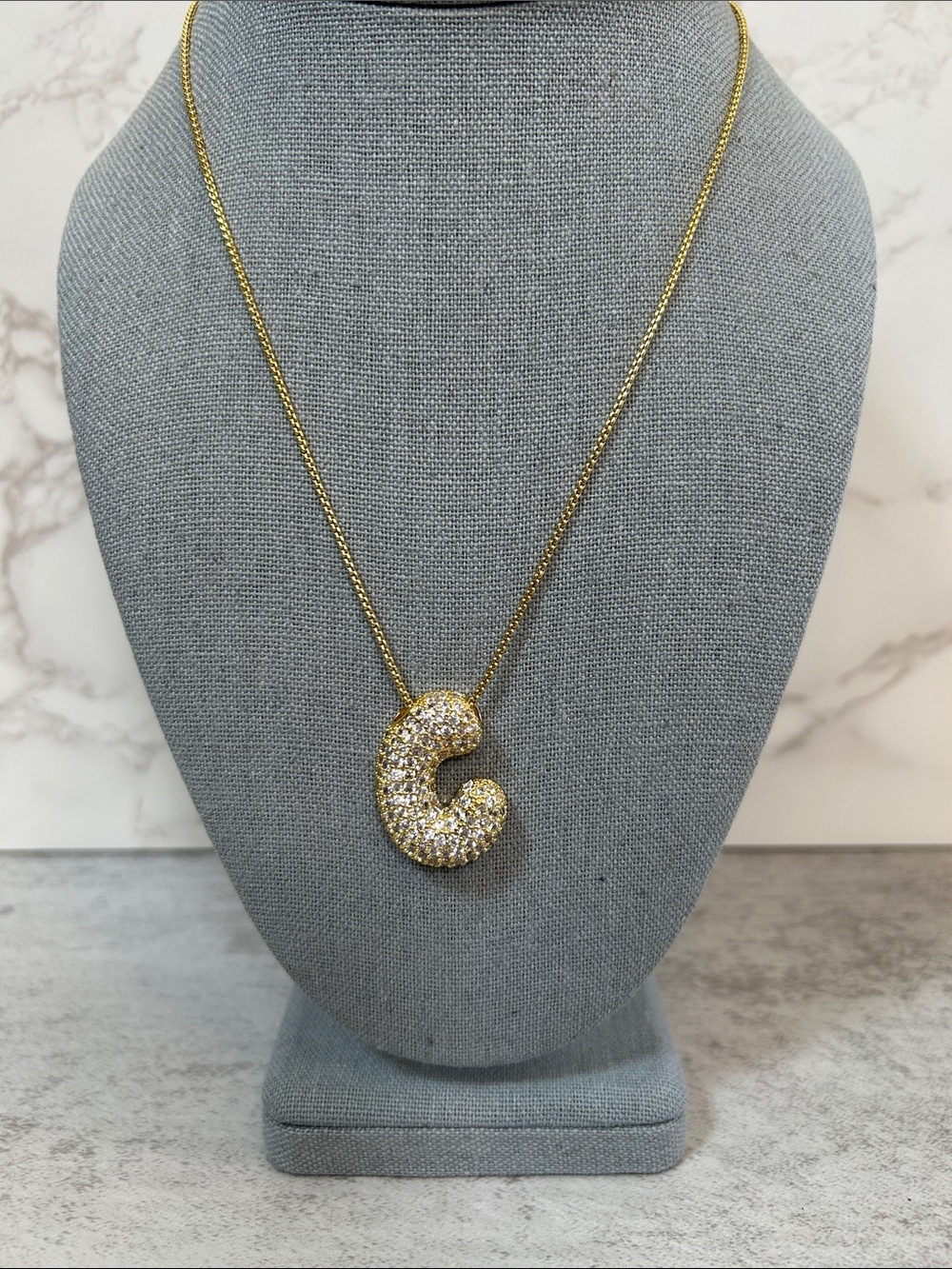 Gold Crystal 'C' Initial Pendant Necklace - Women Jewelry